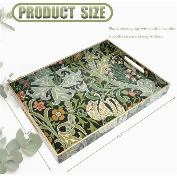 Plastic Serving Tray with Handles Decorative Coffee Table Tray Home Kitchen Deco - Picture 3 of 7